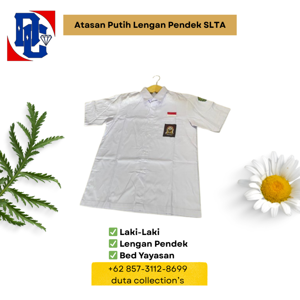 SERAGAM SEKOLAH - SERAGAM ATASAN PUTIH SLTA LENGAN PENDEK- KAIN TEBAL OXFORD
