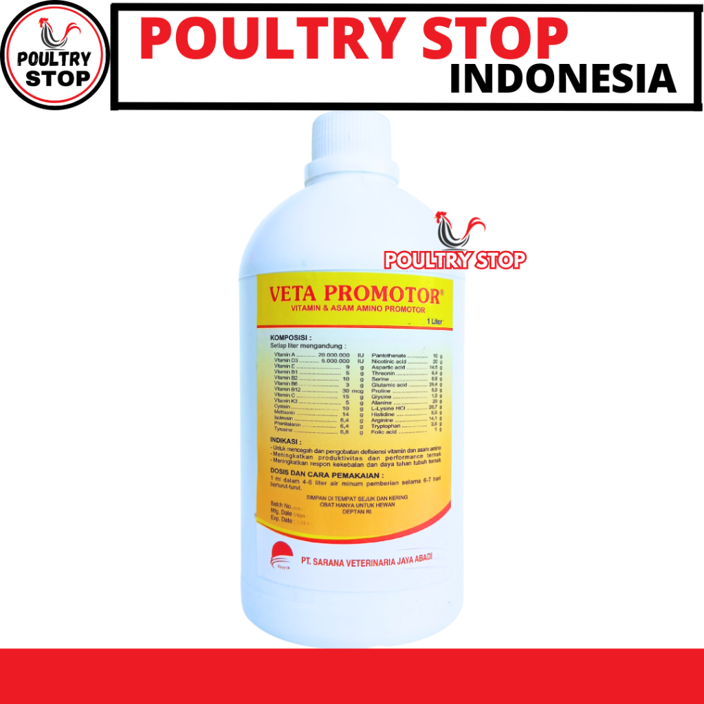 VETA PROMOTOR 1 LITER Premix Cair Vitamin Asam Amino Pemacu Pertumbuhan Ternak Ayam Sapi Domba Babi