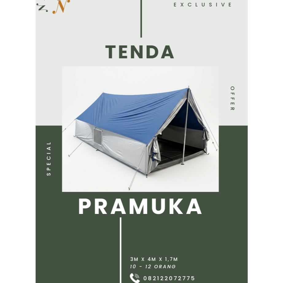 Tenda Pramuka 3x4 Meter - Bahan Polyester D300, Alas Terjahit, Tiang Besi Kokoh