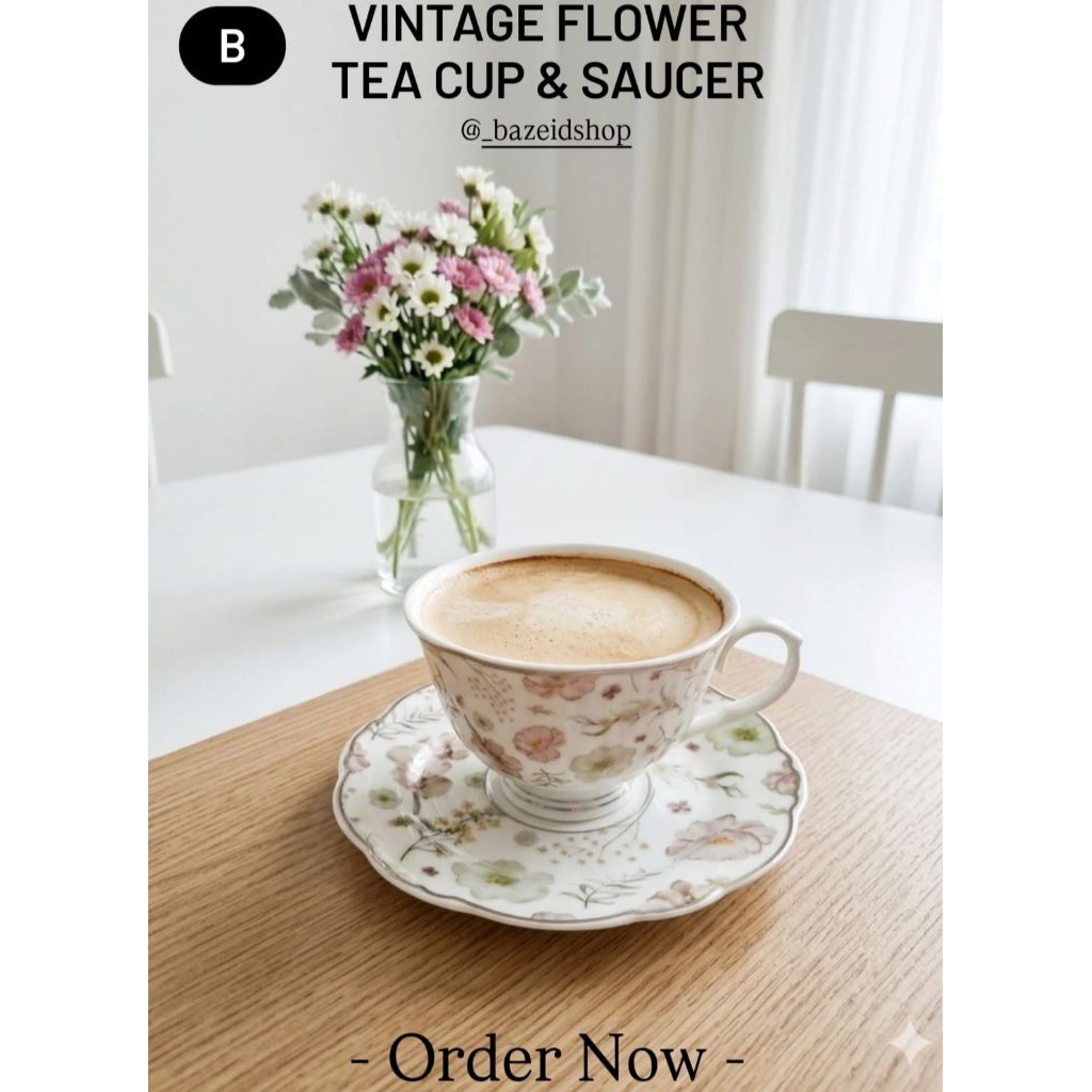 SET VINTAGE FLOWER TEA CUP & SAUCER