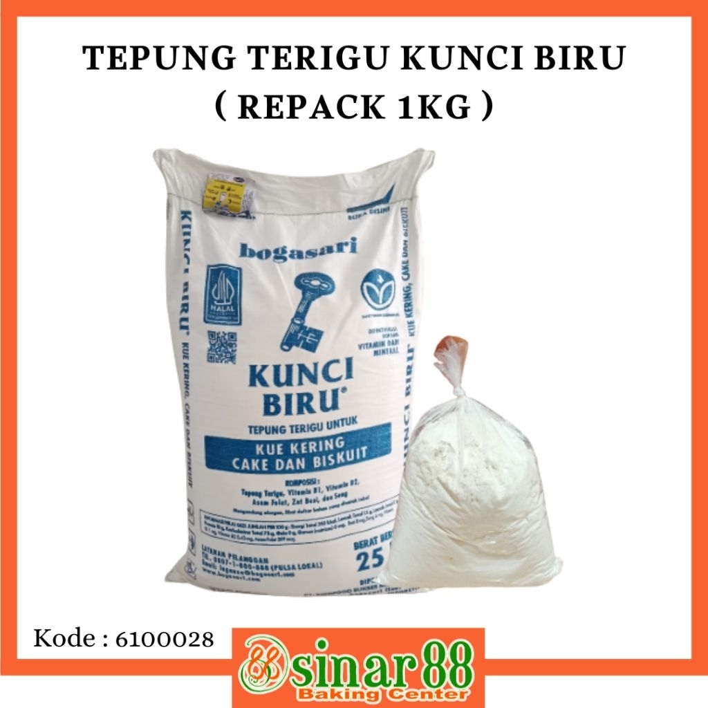 Tepung Terigu Kunci Biru 1kg Repack Bening