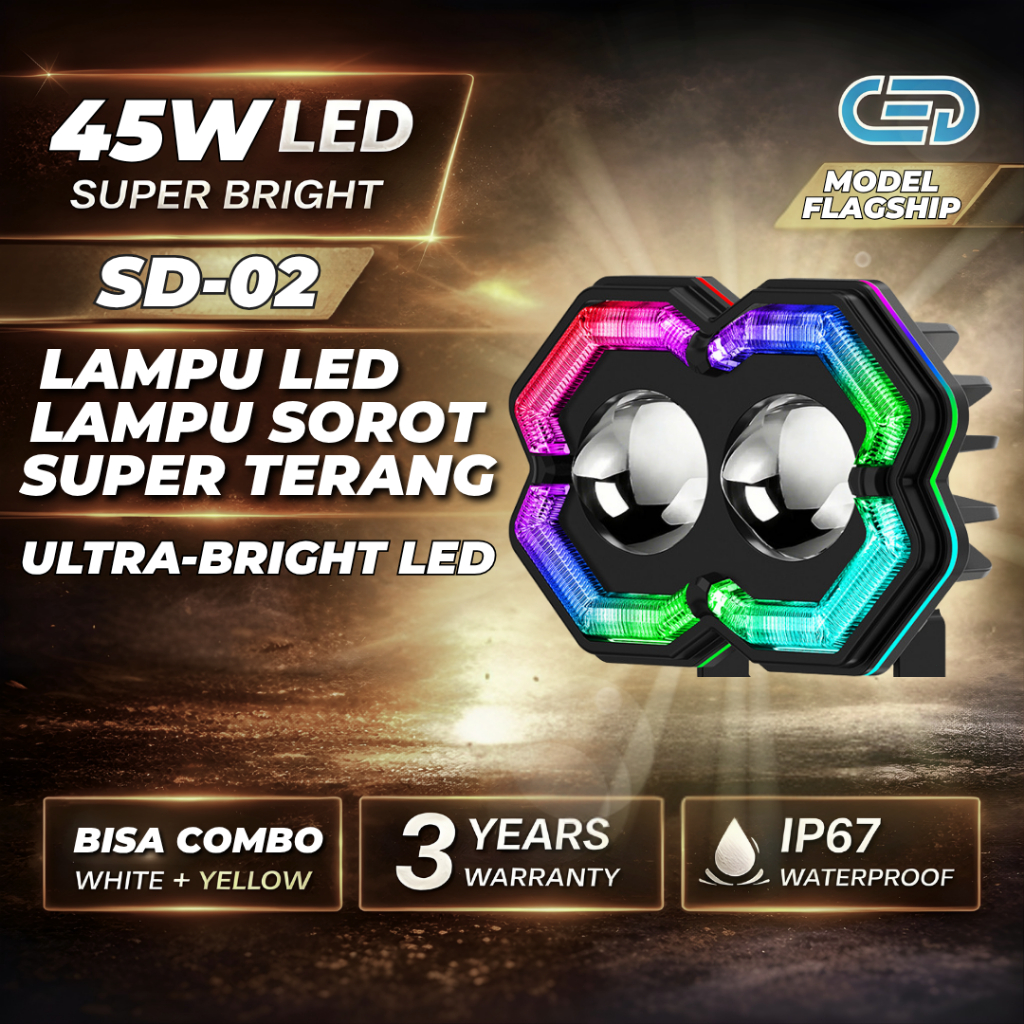 RGB DRL Lampu Tembak Sorot LED Motor Sepeda Listrik 2 Mata 35W RGB 8 Warna Putih Kuning IP67 Bracket