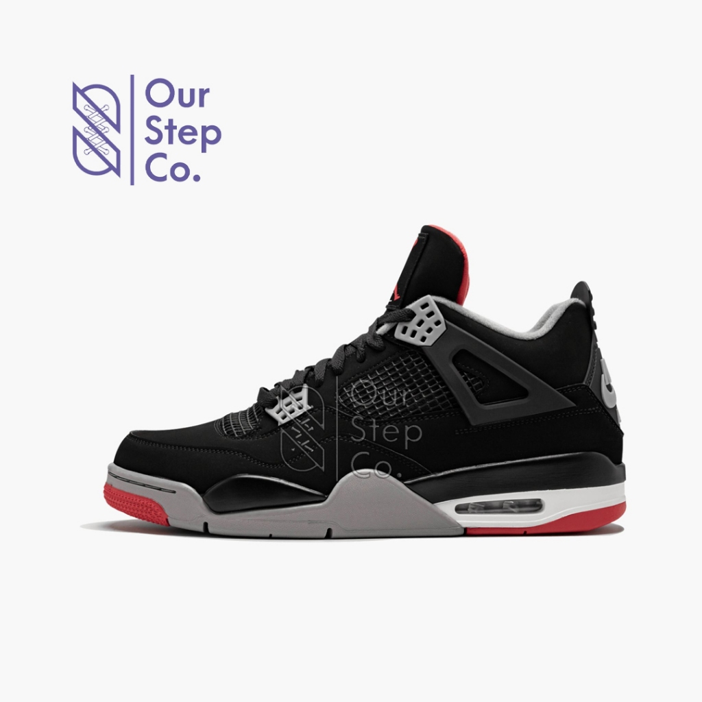 Sepatu Nike Air Jordan 4 Retro Black White Red Original BNIB