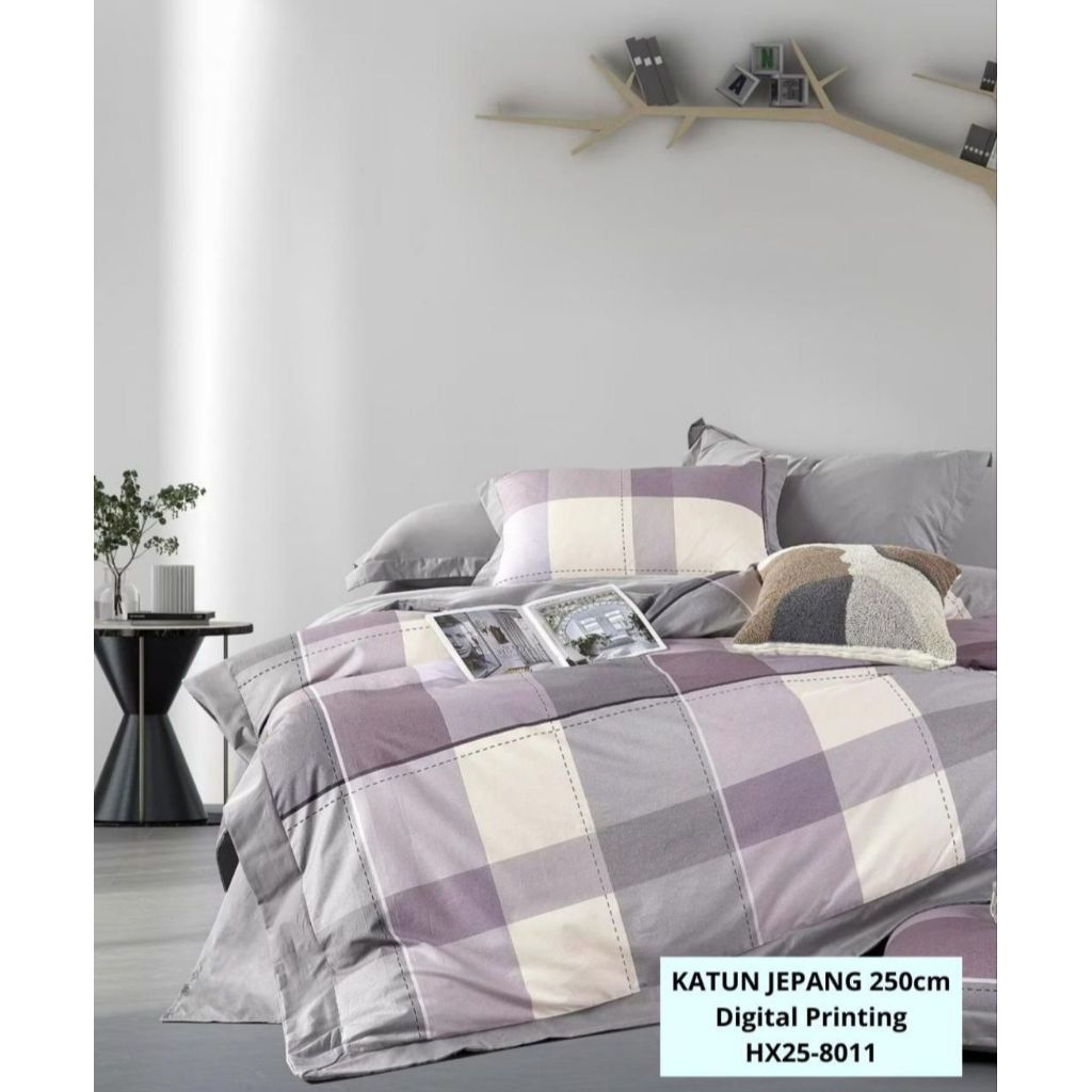 Sprei Katun Jepang Elegan Motif Geometri Sudut Karet Antigeser(Tanpa Bedcover)
