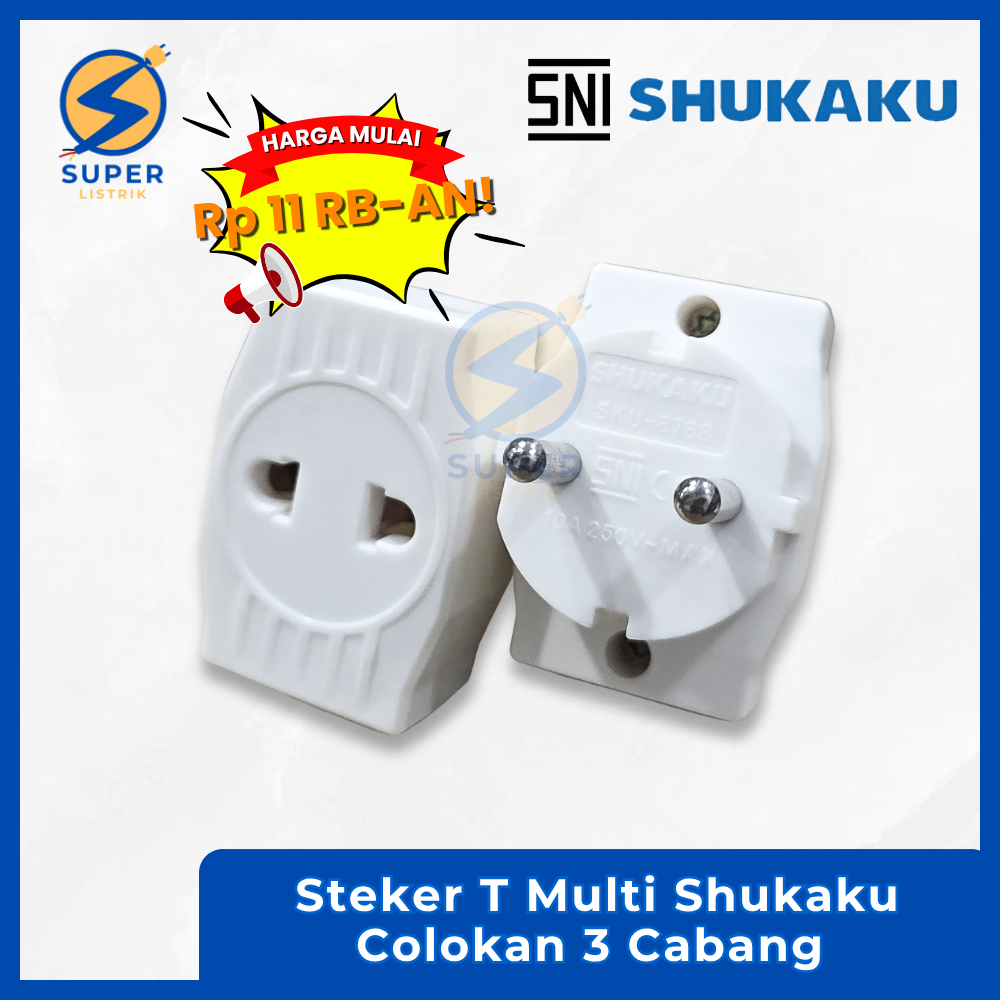 Steker T Multi Shukaku Tipe 8788 - Colokan 3 Cabang - 100% Original - SNI