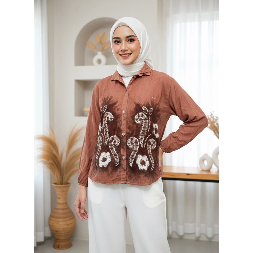 ATASAN BLOUSE KEMEJA WANITA SASIRANGAN 0069 [LD 100 CM]