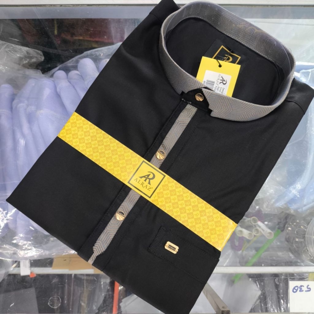 BAJU KOKO ALRAZ LENGAN PENDEK KHUSUS HITAM TERBARU