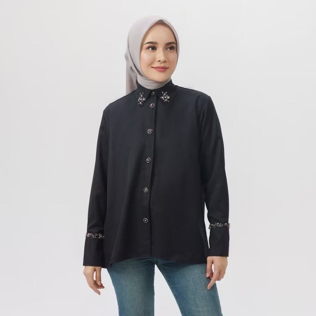 Jenna and Kaia - RARE  Efra Top - Kemeja Wanita - BLACK UK.M NEW