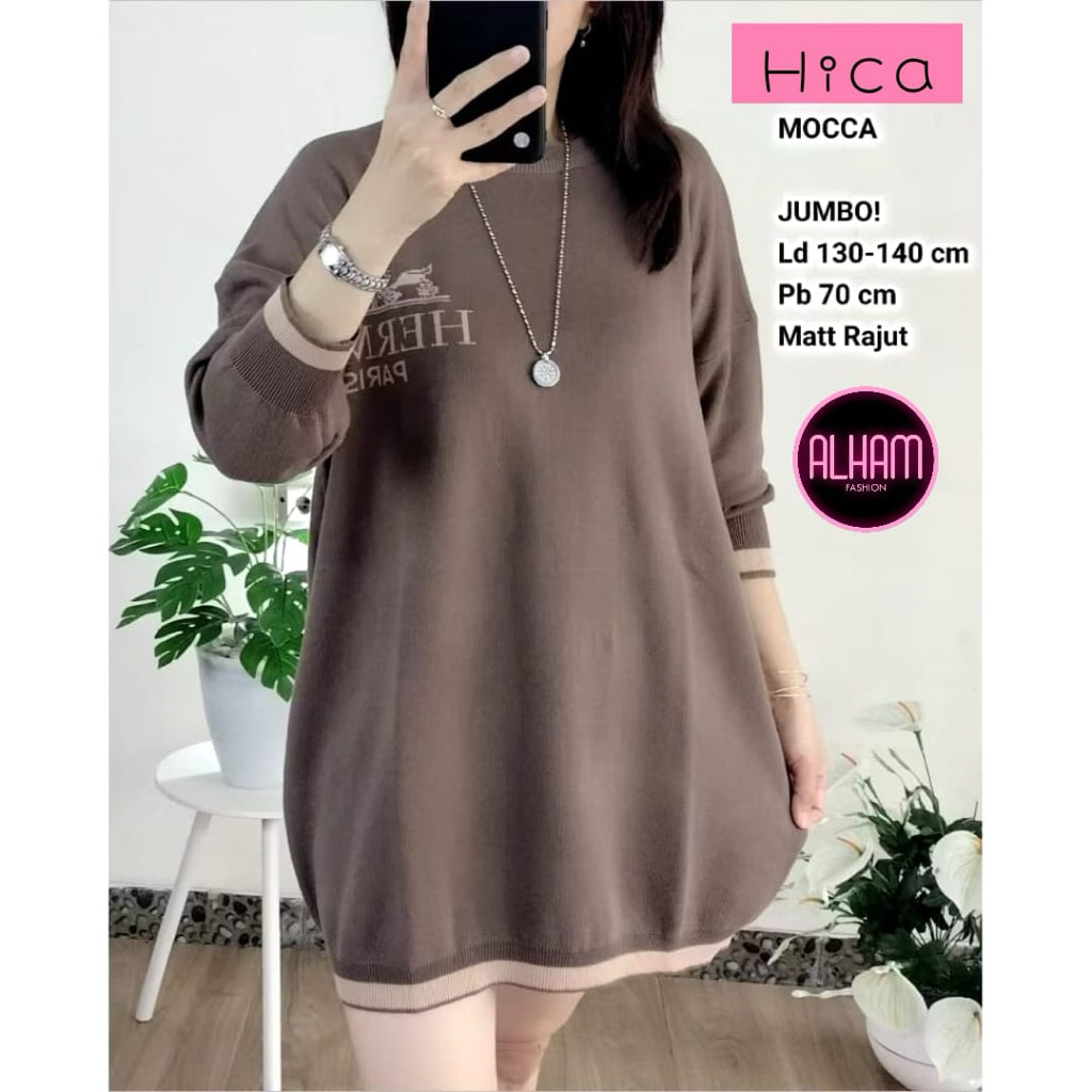 Hica Sweater Atasan Rajut Import Jumbo Oversize Polos Kombinasi List
