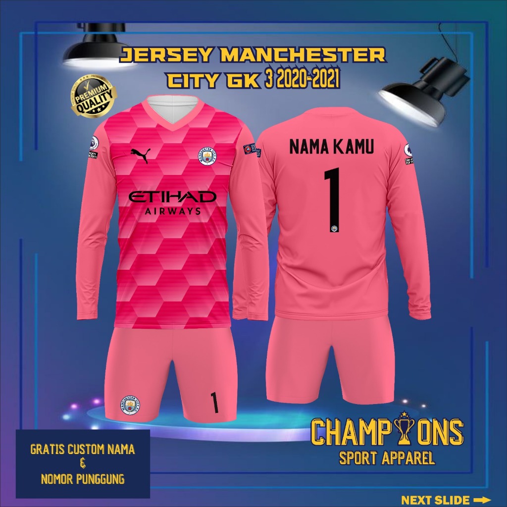 Jersey Sepak bola custom MANCHESTER CITY GK 1 2020-2021 – Full Printing Dryfit Milano nama & nomor