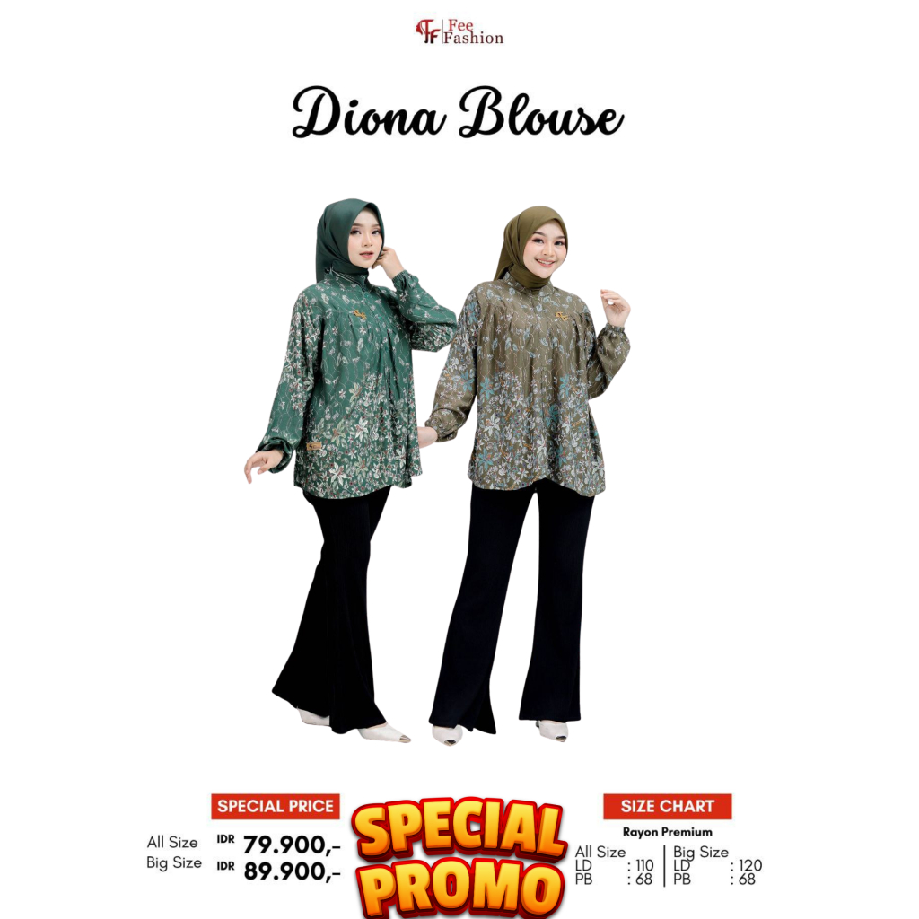 DIONA BLOUSE BY FEE FASHION - KEMEJA  WANITA BUSUI - RAYON MOTIF