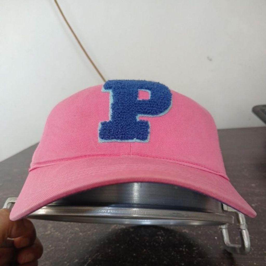 Topi baseball bahan katun denim tebal warna Pink logo P bordir bulu SAINT SCOTT second Original alls