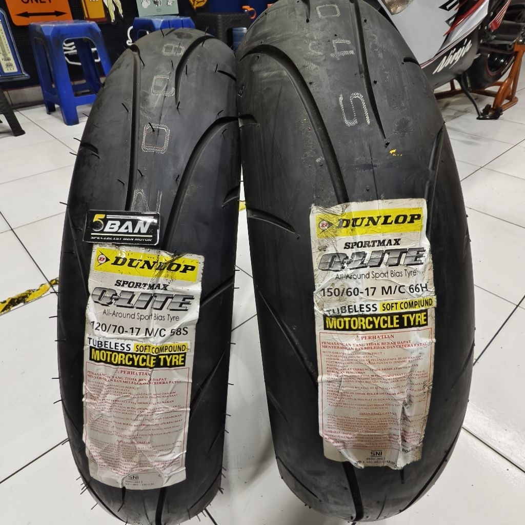 Dunlop Sportmax Qlite 120/70.17 + 150/60.17 Ban Soft Compound set depan belakang, ban ninja 250