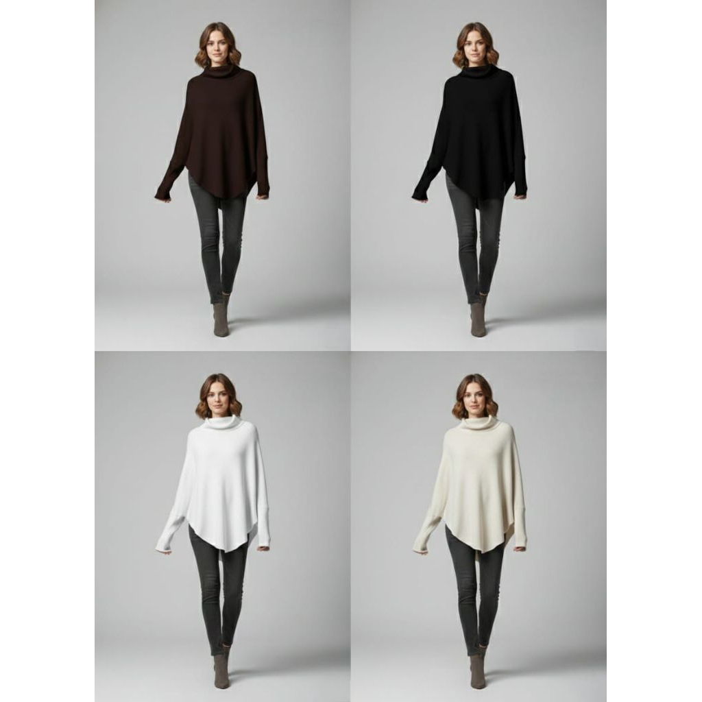 Atasan Rajut Wanita Oversize – Sweater Poncho Turtleneck Casual Premium by D'freya Boutique.