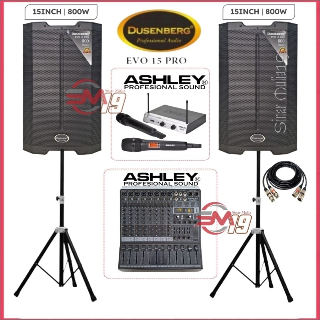 Paket Sound System Speaker Aktif 15 Inch Dusenberg EVO 15 PRO [ GEN-2 ] Mixer Ashley 8 Channel  Mic 