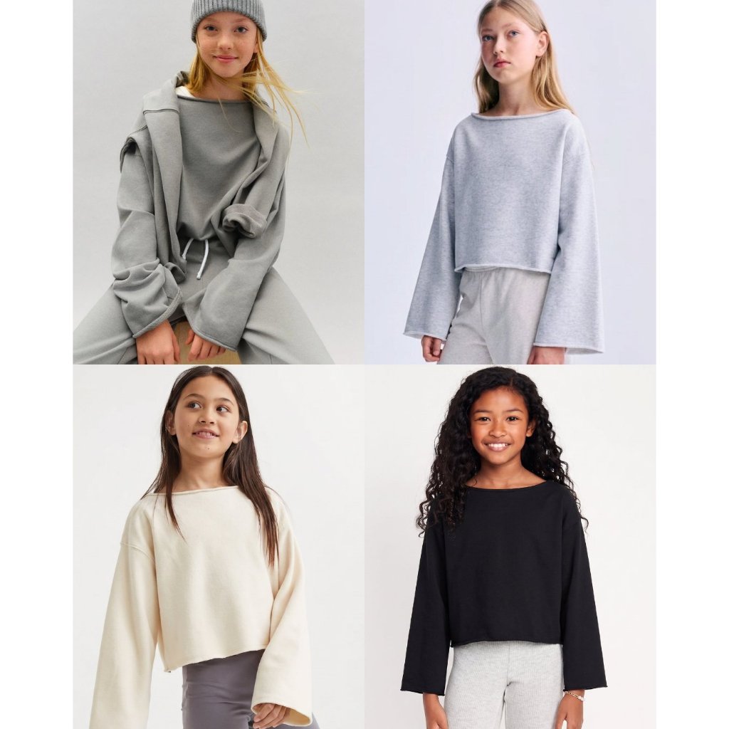 Sweater Semi Crop Anak Perempuan ABG HM Kids Junior Boat-Neck Sweatshirt - 2252
