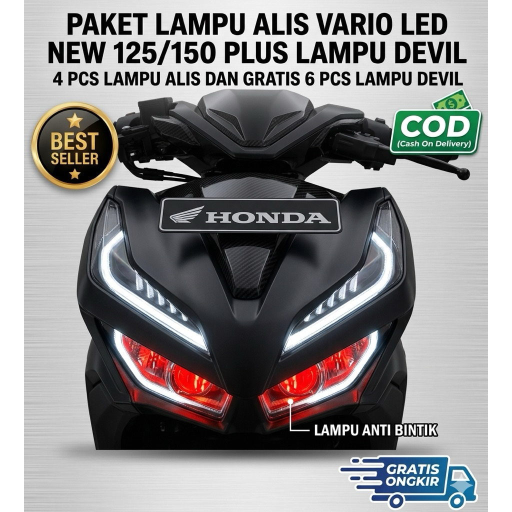 PAKET LAMPU ALIS NEW VARIO 125 150 paket tinggal pasang 4lampu alis 6lampu devil
