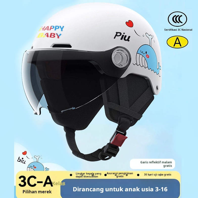 Helm Anak untuk Sepeda Listrik, Bisa Diatur Ukuran, Anti UV, Tahan Panas, Cocok untuk Laki-laki dan 
