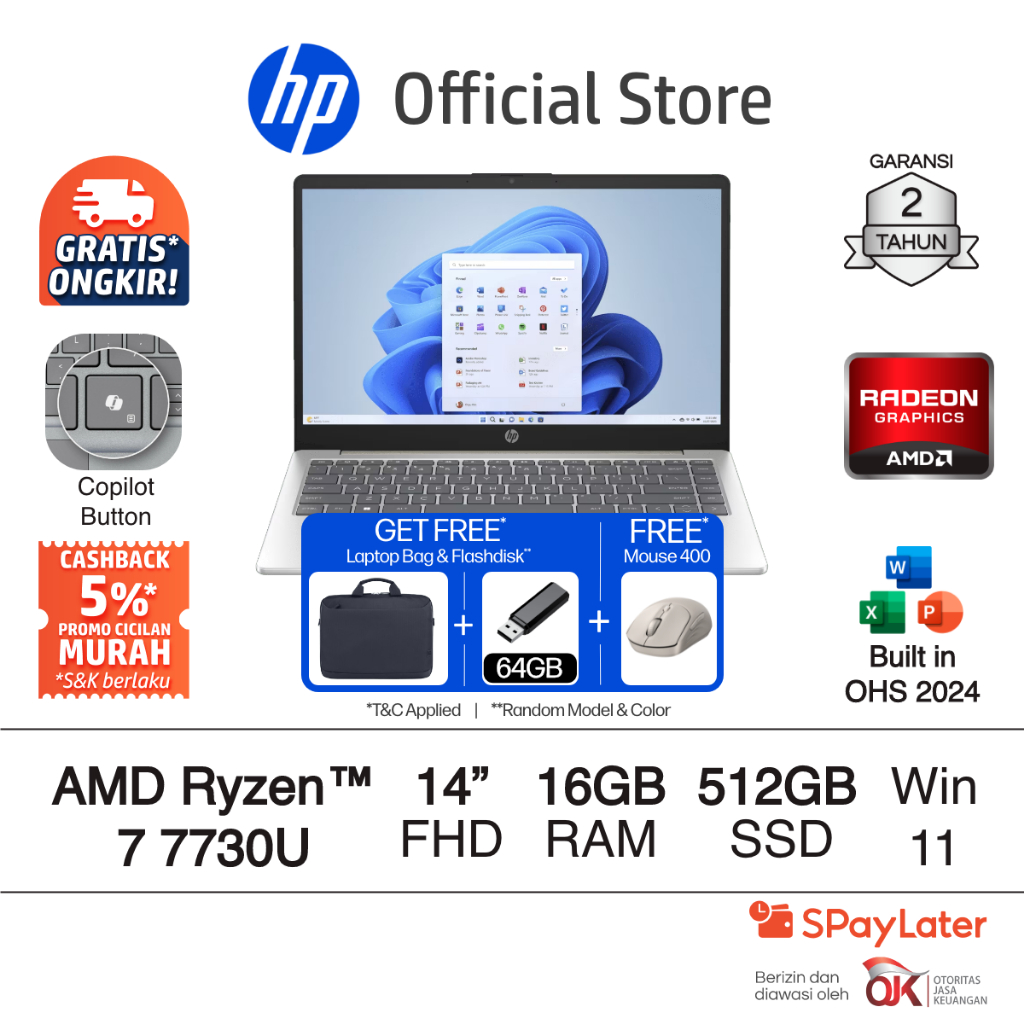 Laptop HP 14 - OmniBook 3 [NEW] - AMD Ryzen 7 Radeon 16GB RAM 512GB SSD Gold / Silver Windows 11 Hom