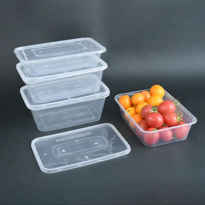 Thinwall Persegi Panjang + Tutup 500ml, 650ml, 750ml, 1000ml Kotak Makanan Wadah Plastik Thinwall Re