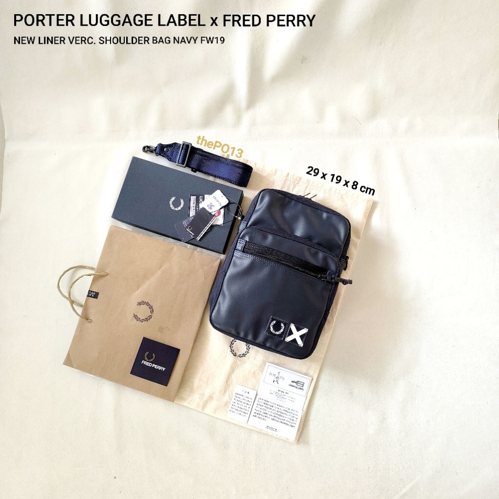 PORTER LUGGAGE LABEL X FRED PERRY LINER SHOULDER BAG NAVY FW19 AUTHENTIC 100% BNWT