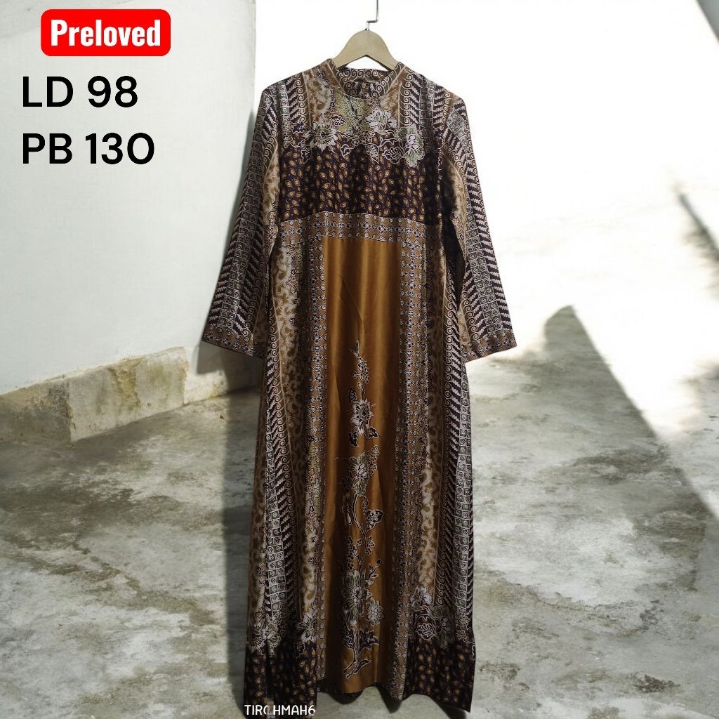 PL/preloved gamis sutra silk motif batik gold LD 98