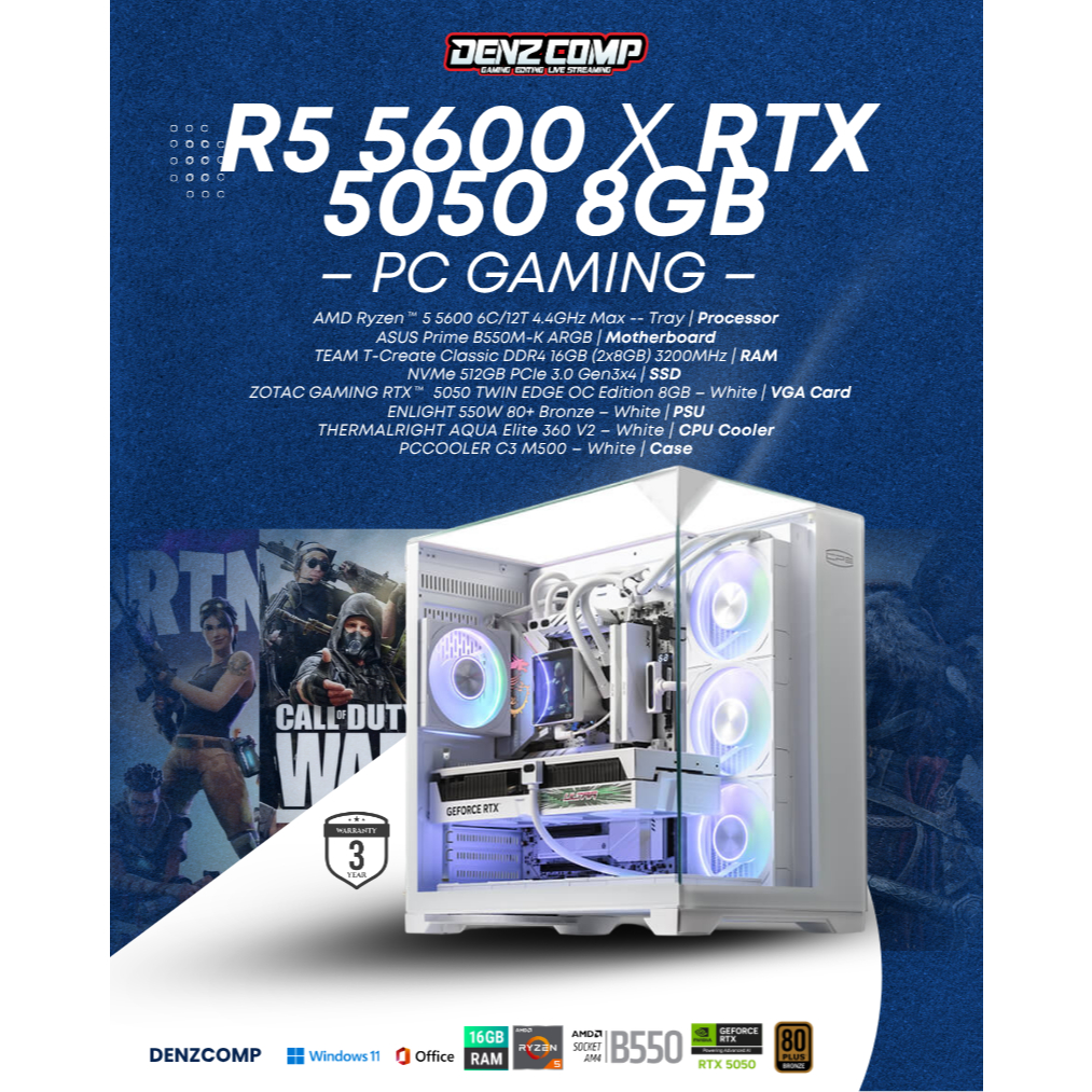 PC GAMING AQUA ELITE - AMD RYZEN 5 5600 | RTX 5050 8GB | NVMe 512GB | DDR4 16GB | AIO 360 - CUSTOM G