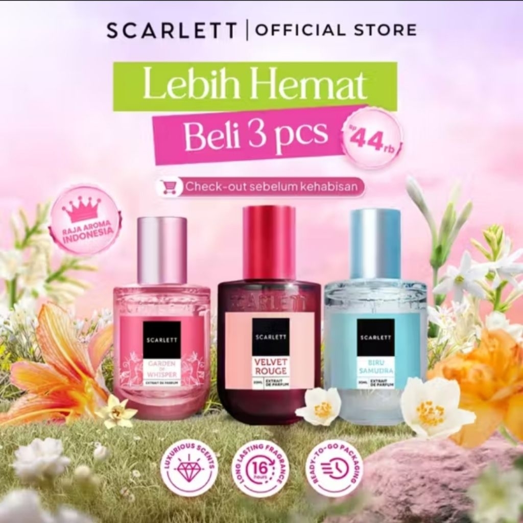 BELI 1 DAPAT 3 PARFUM SCARLETT WHITENING EAU DE PARFUM 30ML PARFUM BIRU SAMUDRA VELVET ROUGE