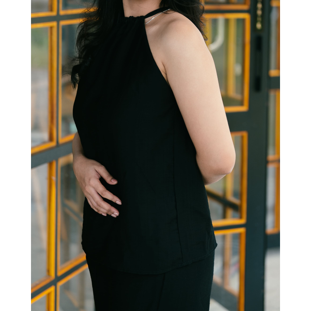 Kyra Halter Neck | Fullset Linen Wanita Premium Halter Neck Halter Blouse