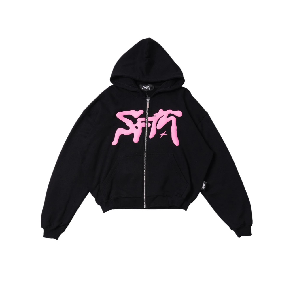 Saffath BlackPink Series Jaket Sweater Hoodie Boxy Zipper Warna Hitam Unisex Pria Wanita Premium Qua