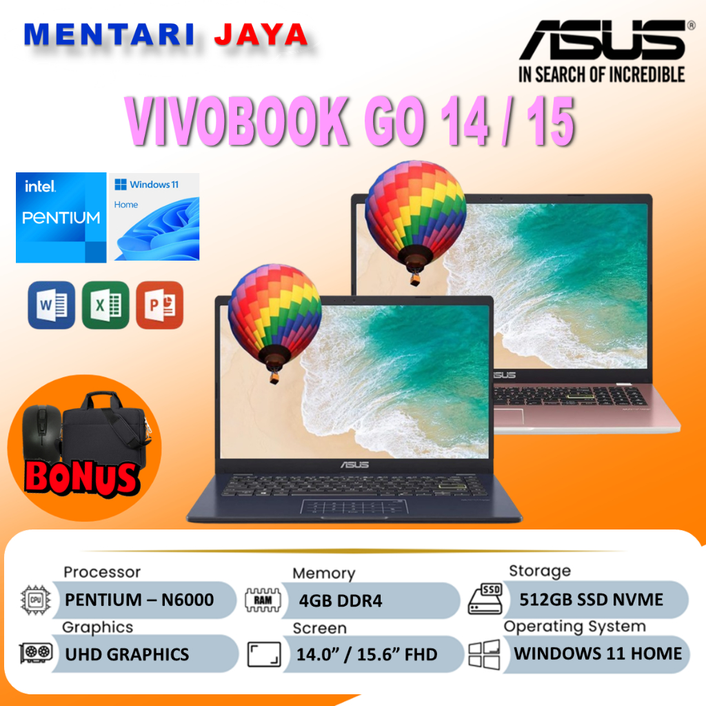 ASUS VIVOBOOK GO 14/15 E410KA / E410MA / L410MA / L510KA - N4500 N5030 N6000 512GB SSD