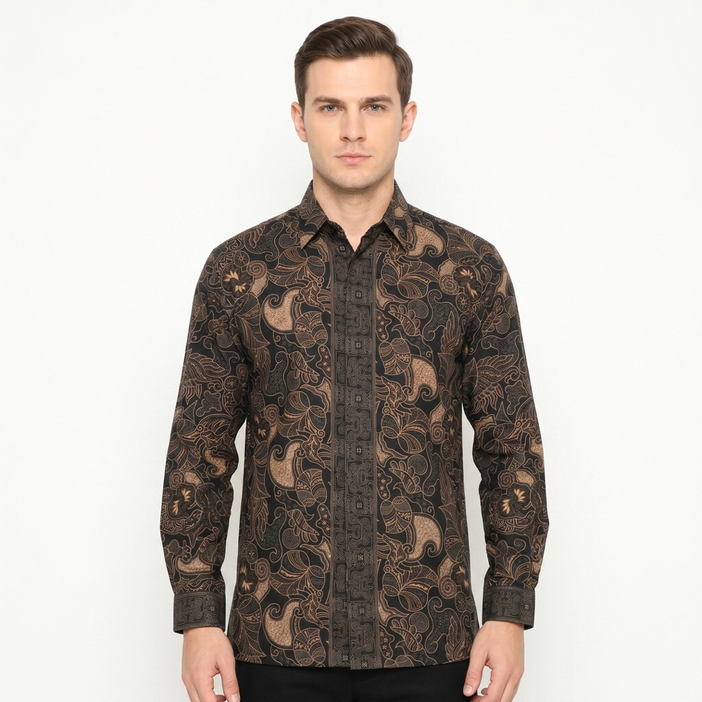 |Magnus| Kemeja Batik Pria Lengan Panjang Bahan Katun ATBM Lapis Furring Arrow Warna Hitam Exklusif