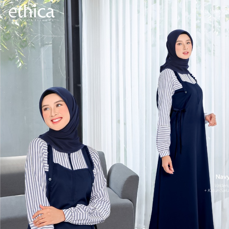 Gamis Motif Garis Kombinasi Polos, RAINAMI 21 NAVY, RAINAMI 21 MAROON (ETHICA MATARAM)