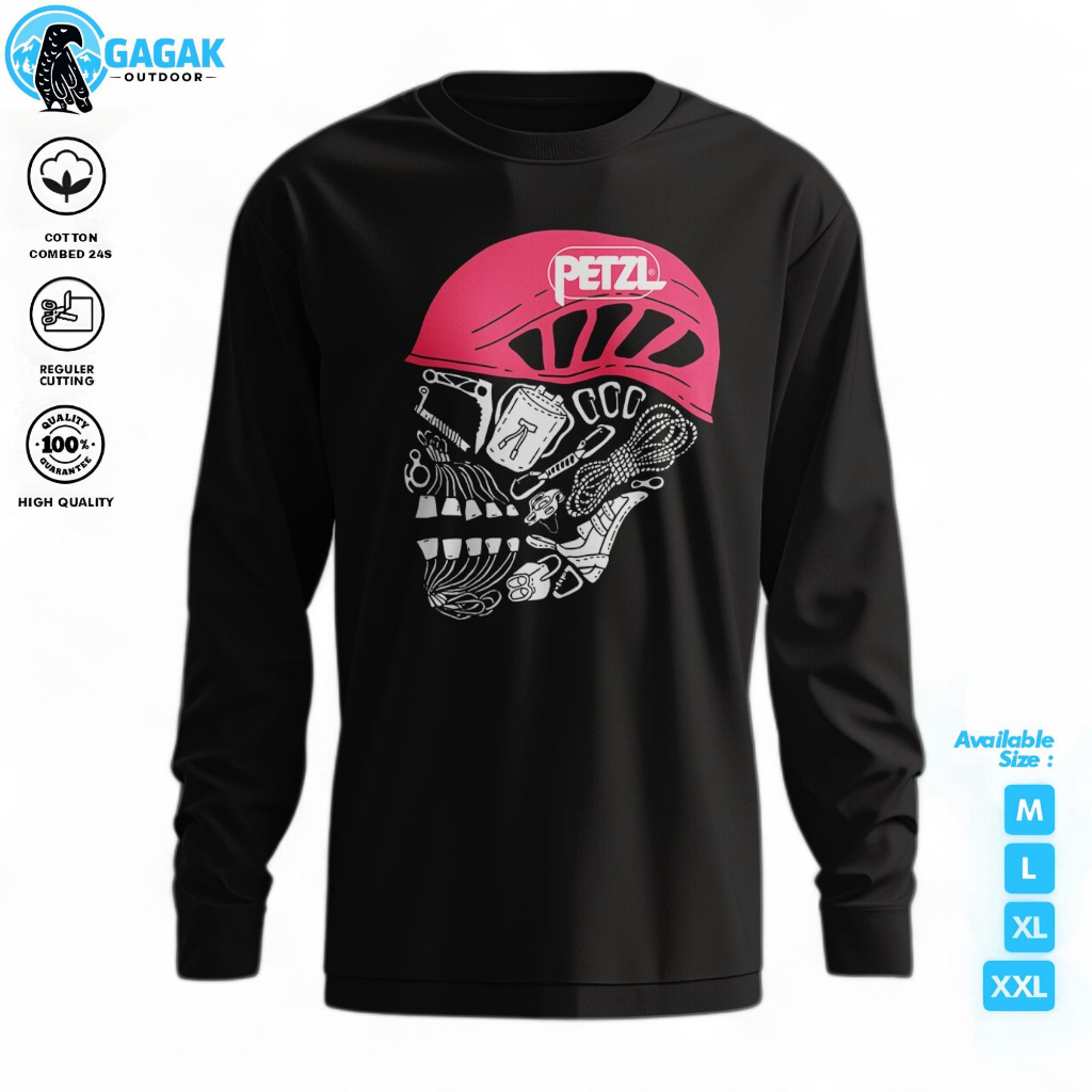 gagak outdoor Kaos PETZL Helm Skull Cotton Unisex pria dan wanita pendaki gunung lengan panjang