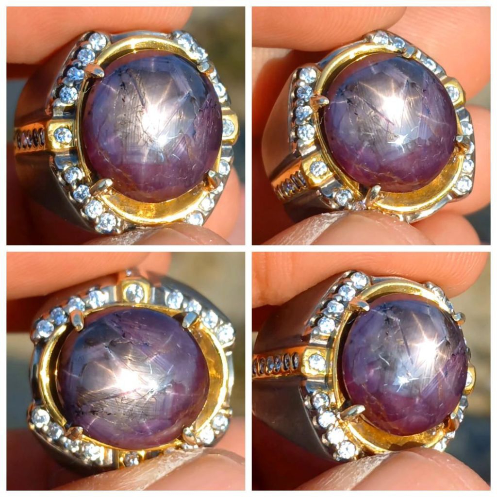 Natural Ruby Star 12 Ring perak tebal