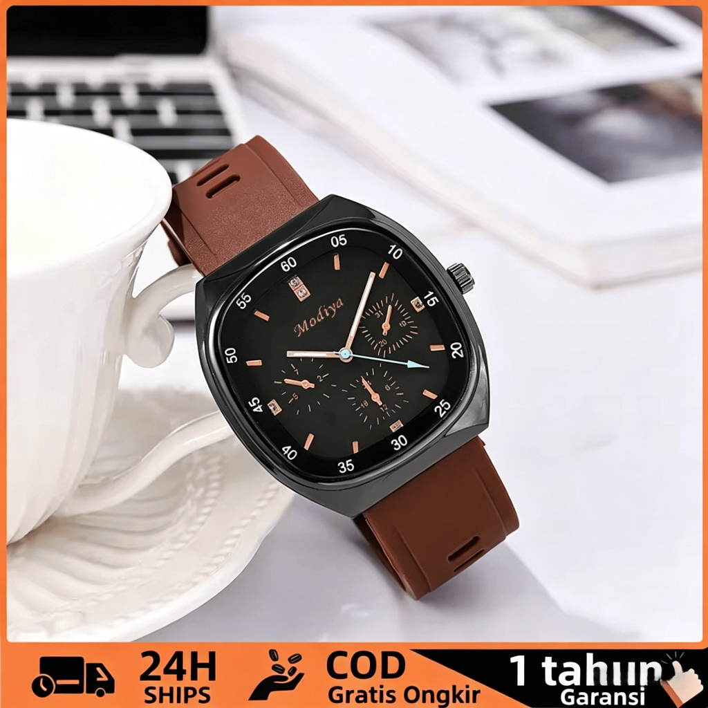 COD Jam Tangan Analog Unisex Kotak Tali Silikon Anti Air Jam Tangan Fashion Kekinian Pria Wanita Jam