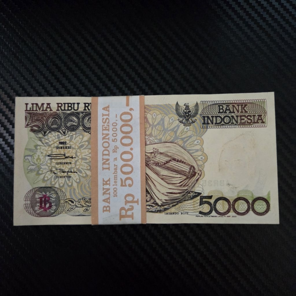 Uang Kuno 5000 Rupiah Sasando Asli Tahun 1992 No Seri Urut  100 Lembar
