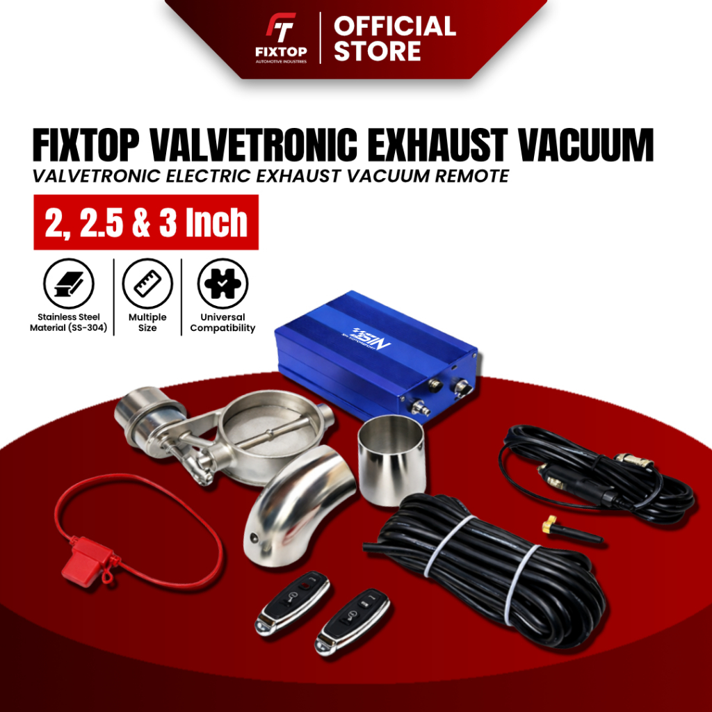 FIXTOP Valvetronic Vacum 2" 2,5" 3" Set Katup Remote Knalpot Mobil Racing 2 Suara Vakum Valved Exhau