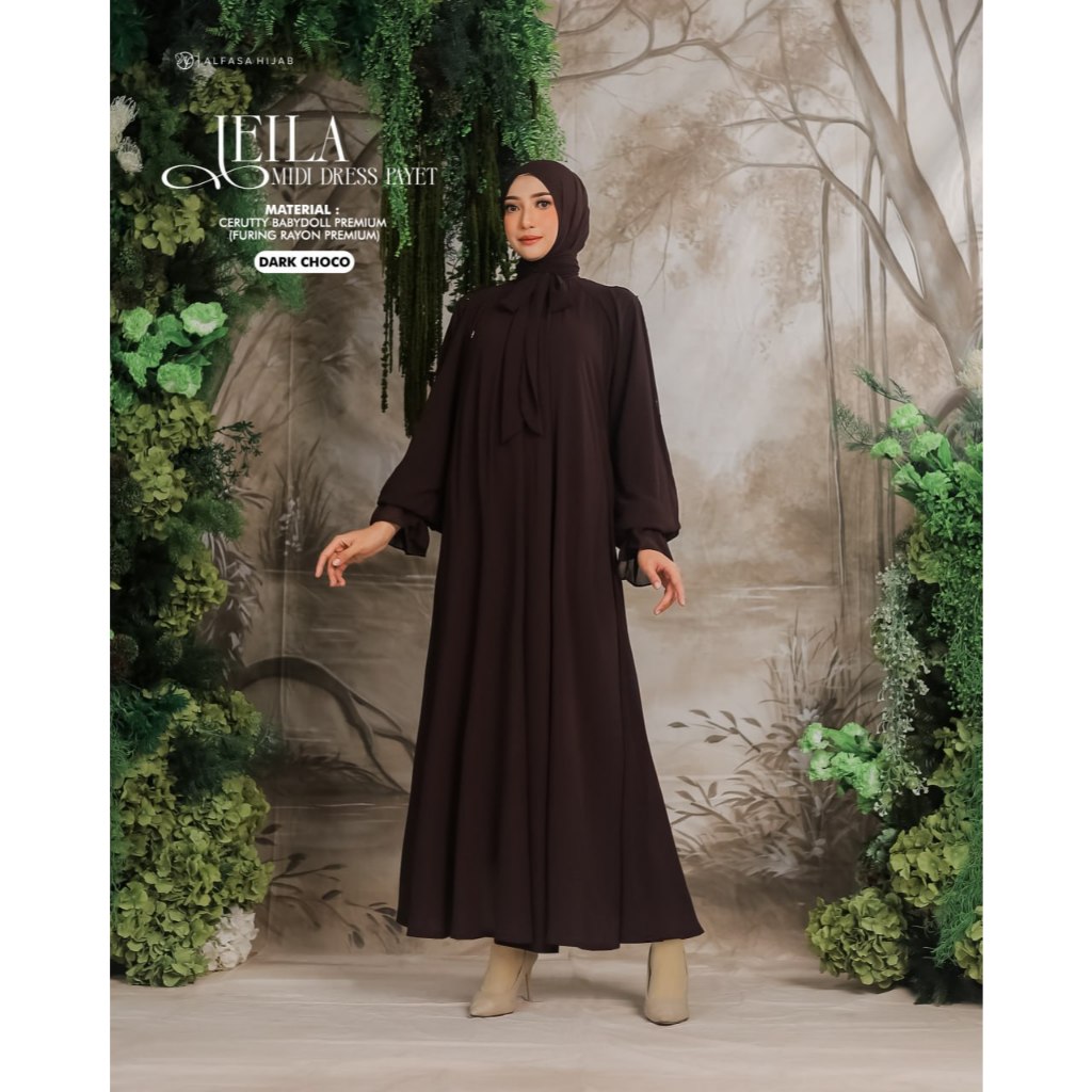 GAMIS LEBARAN KONDANGAN PREMIUM LEILA MIDI DRESS WITH PAYET LUXURY COLLECTION RONA SYAWAL SERIES - A