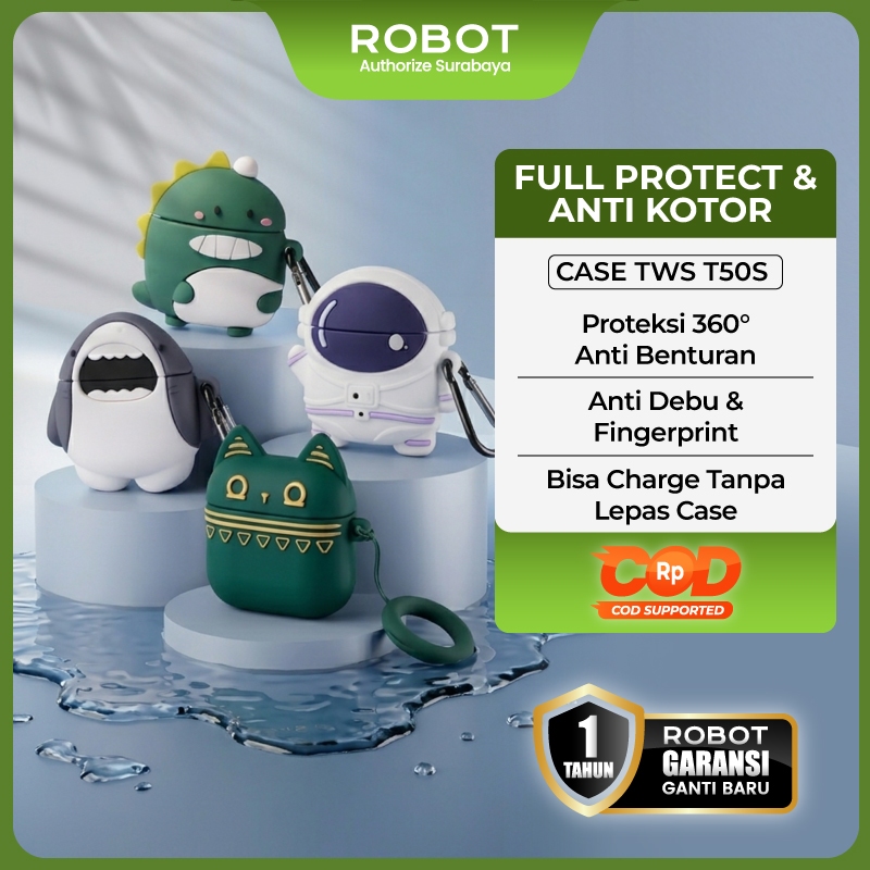 ROBOT Case TWS T50S Liquid Silicone Soft Case Earbuds Anti Debu Anti Sidik Jari 360° Protection Cove