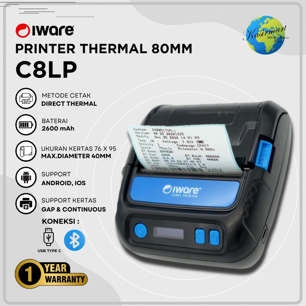 Sharkpos C8LP Printer Label Thermal 80mm Bluetooth C8LP IW 80LP Cetak Resi Marketplace C 8LP