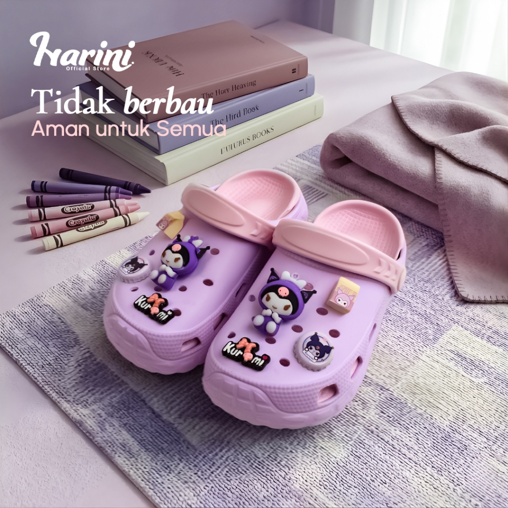 Sandal Wedges Anak 4cm Kodok Wanita Sandal Karakter Kuromi Jelly  801S-N