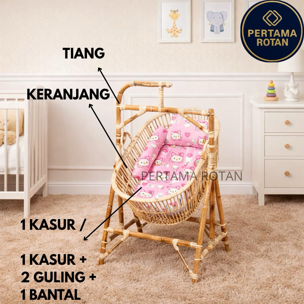 AYUNAN BAYI 1SET KERANJANG BAYI ROTAN LENGKAP DENGAN KASUR DAN BANTAL GULING/AYUNAN BALITA BAYI CAGA