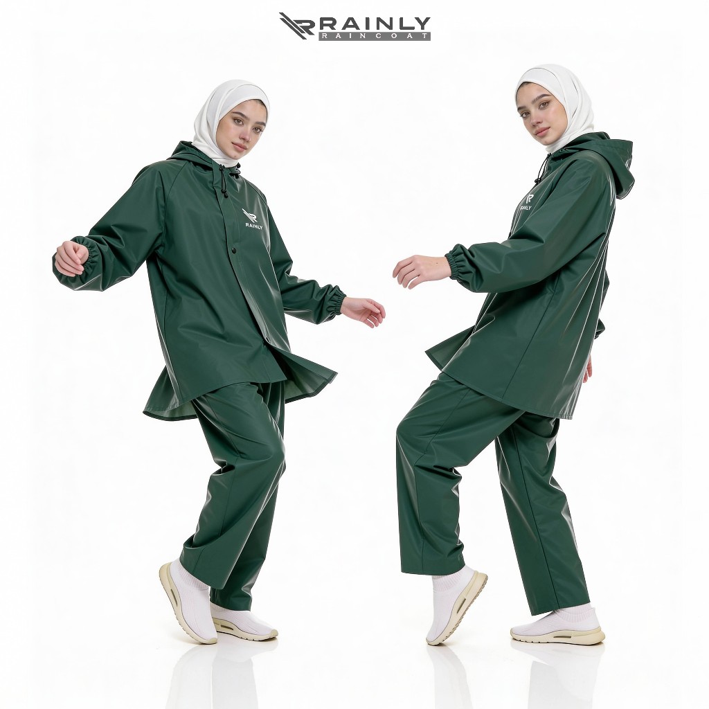 RAINLY Jas Hujan Dewasa Setelan Pria Wanita Hijau Army