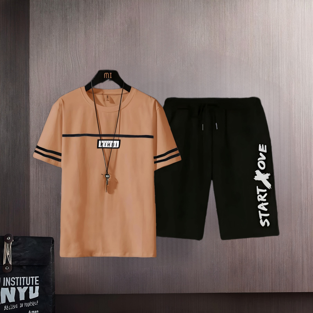 BISA COD-Stelan Pria Size L.XL.XXL Setelan Pria Keren Baju&Celana Satu Set Pakaian Pria Fashion Band