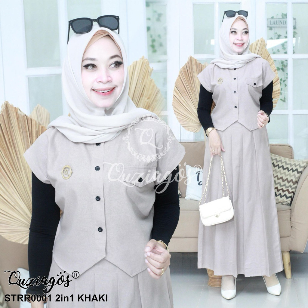 QUZIAGOS ORIGINAL SETELAN WANITA/ ONE SET/ SET ROK KEMEJA
