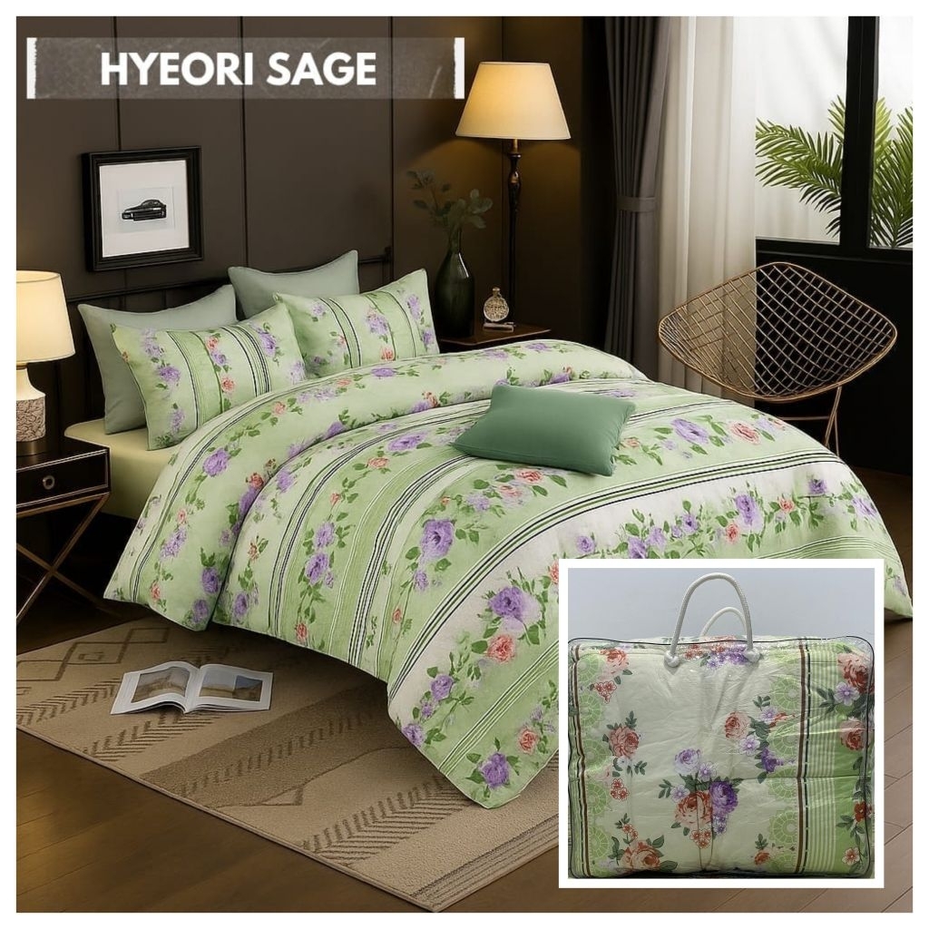 BISA COD BEDCOVER HYEORI SAGE SET SEPRAI ESTETIK KAMAR MINIMALIS VIRAL SET SEPREI 180X200 BED COVER 
