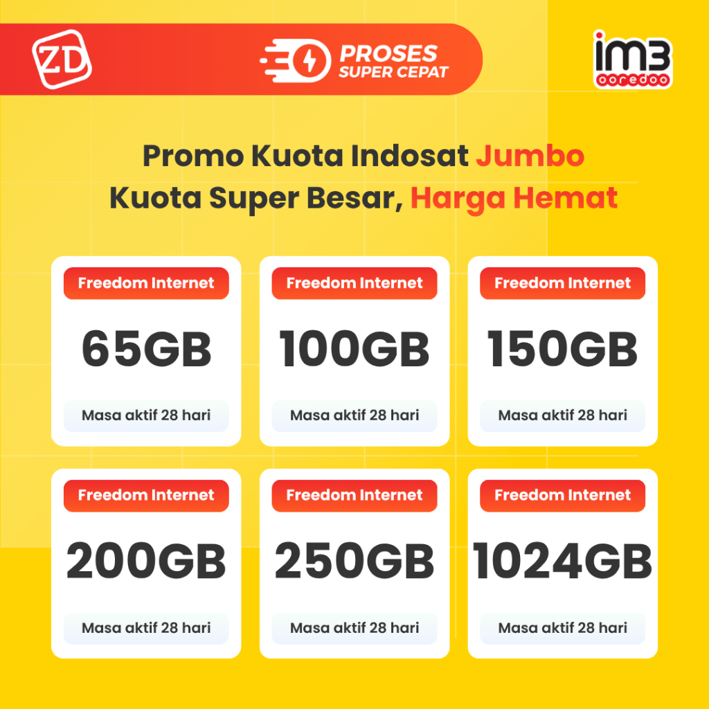 Isi Ulang Kuota Indosat/IM3 Jumbo Super Besar. Freedom Internet, Freedom U, SATSPAM+