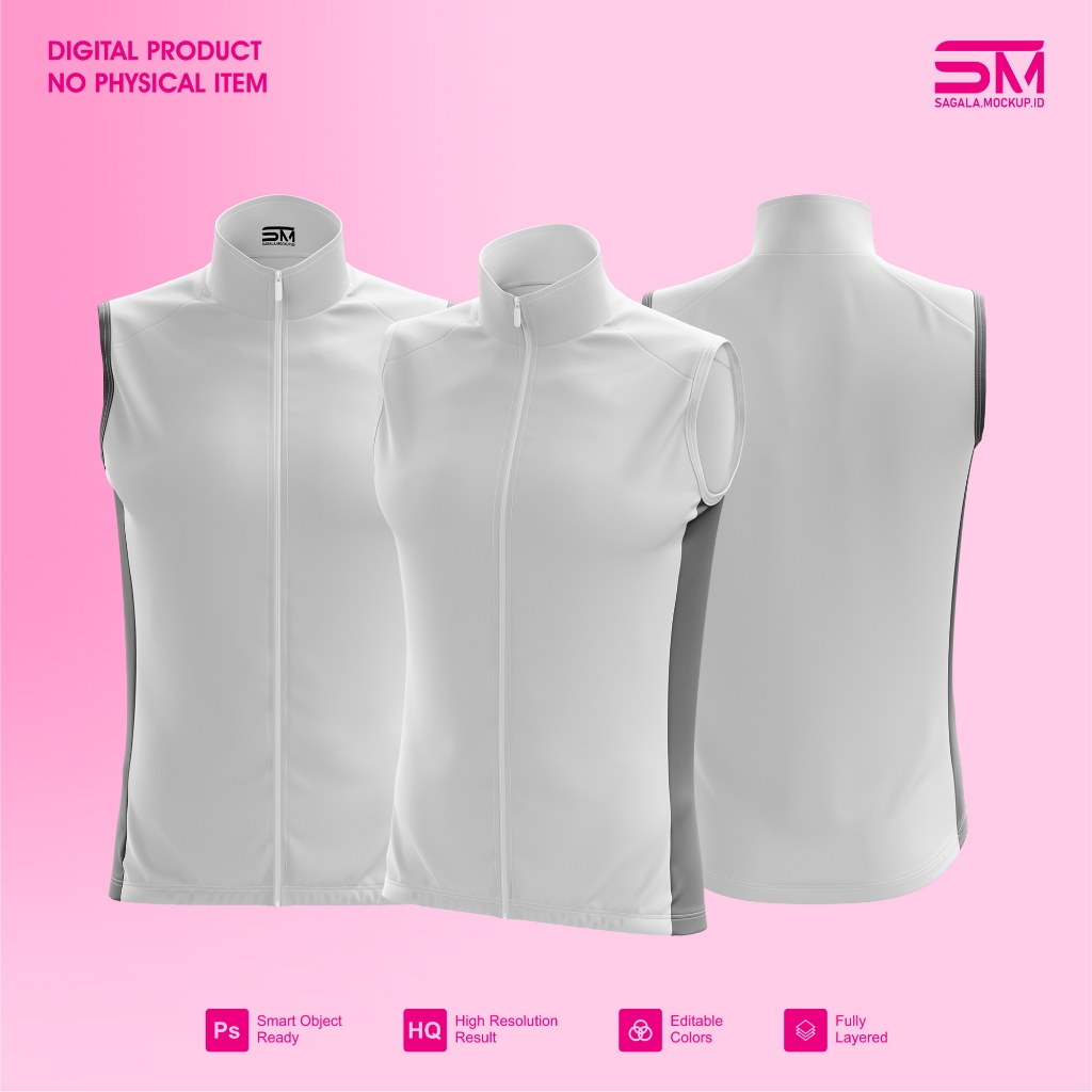 Mockup Vest Cycling PSD Premium | Jersey Sepeda Tanpa Lengan | Full Editable