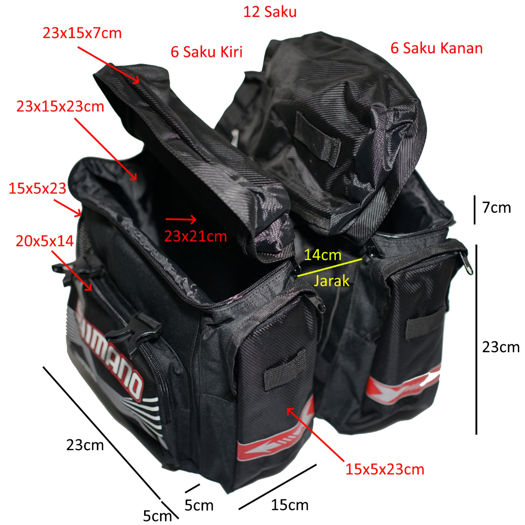 Tas Pannier Touring Waterproof Tas Travel + Selempang - Double Kiri Kanan - Motif Print SHIMANO